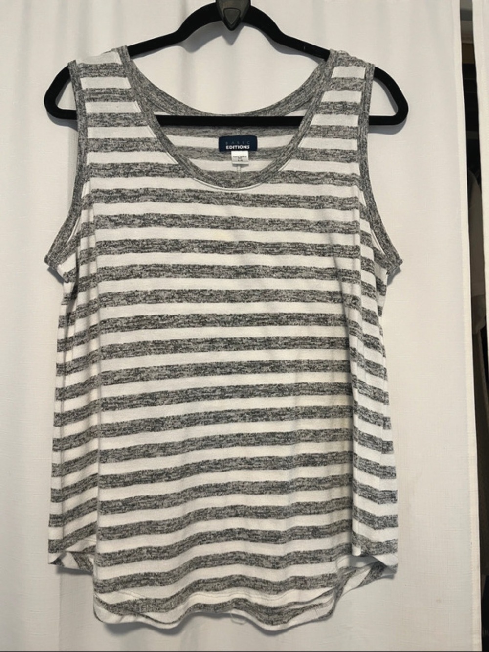 Basic Editions Gray & White Striped Sleeveless Tank